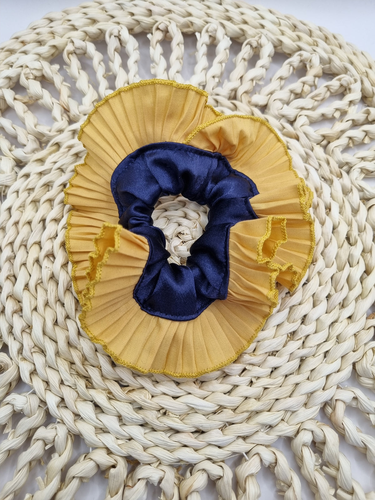 Mini Rumba Satín y Plisado Popelina — Dorado y Azul Marino