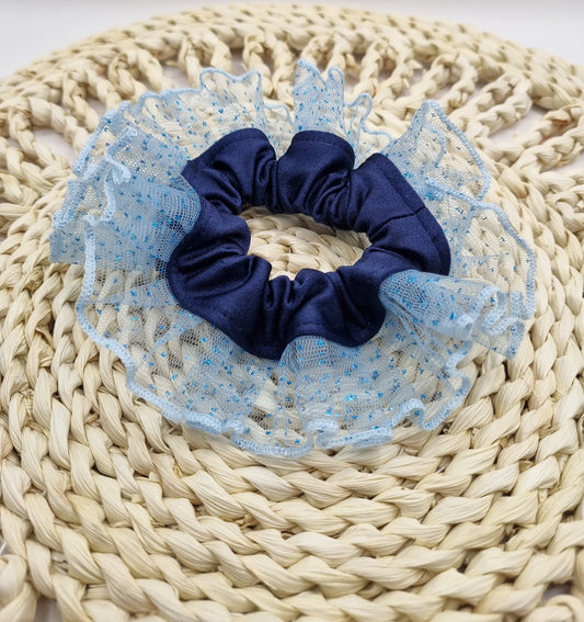 Mini Rumba Satín Azul Marino y Blanco