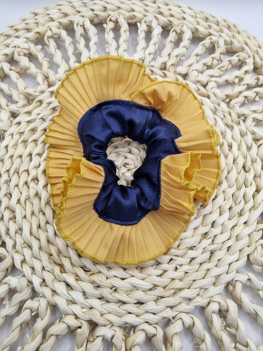 Mini Rumba Satín y Plisado Popelina — Dorado y Azul Marino