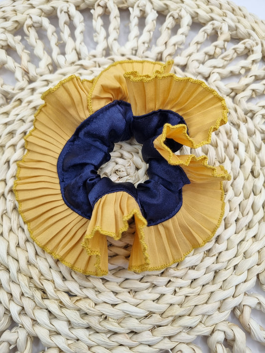 Mini Rumba Satín y Plisado Popelina — Dorado y Azul Marino